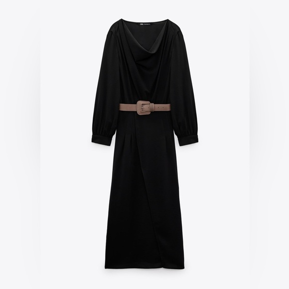 Black Belted Long Sleeve Grunge Midi Dress - Picture 4 of 7